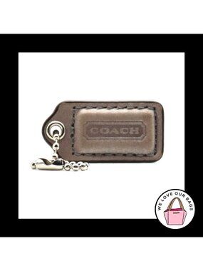 1.5" Small COACH Gray Leather Nickel Key Fob Bag Charm Keychain Hang Tag